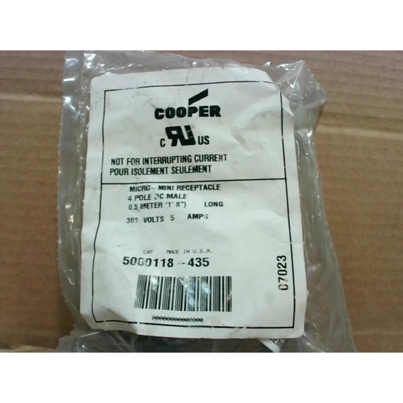 Cooper 5000118-435 4 Pole Male Straight Cordset 0.5M