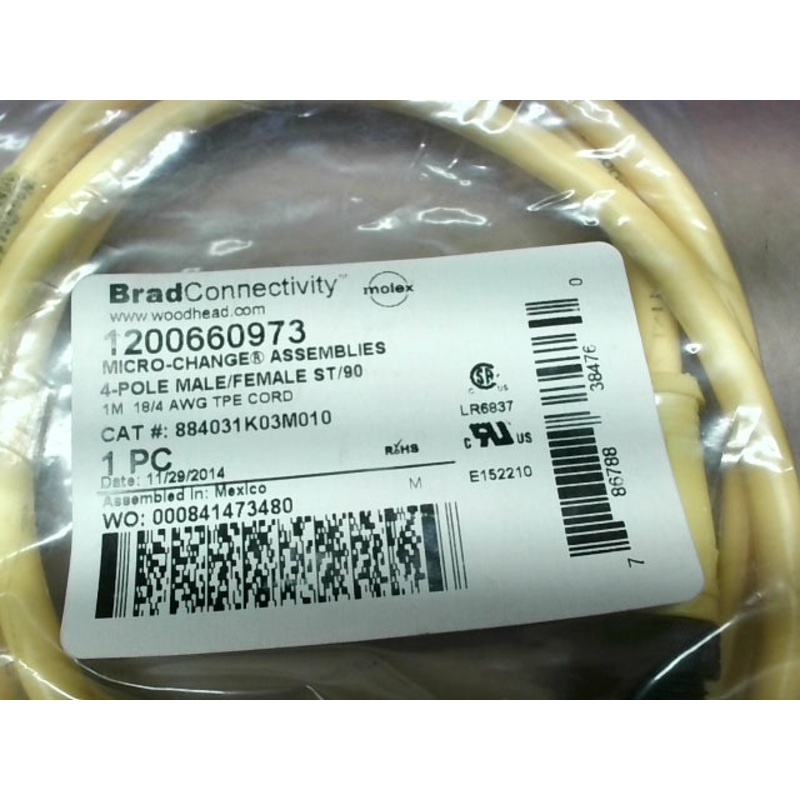 Brad Connectivity 1200660973 Micro-Change Cordset 4-Pole M12 Connector 1M TPE Cable