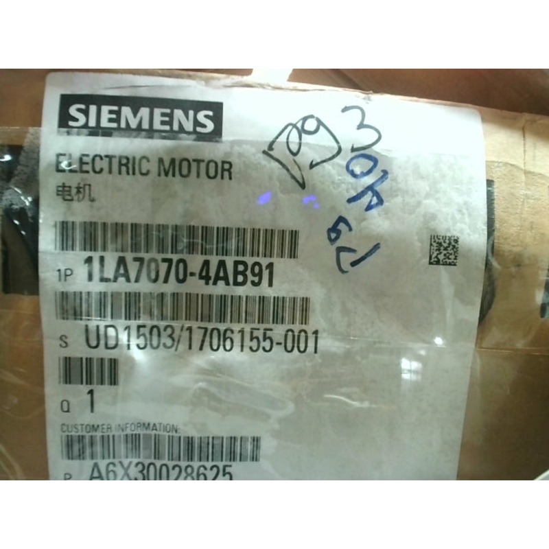 Siemens 1LA7070-4AB91 Electric Motor 71-4P 0,25kW 60Hz 3-Phase 460V 0.65A 1500/4P
