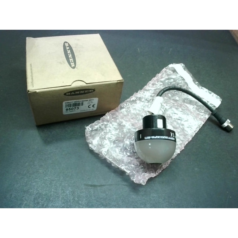 Banner K50RPFF100GRXC6QPMA-95073 K50 EZ-Light Indicator 95073 2-Color Fixed-Field Sensor; Custom OperationVoltage: 12-30 V dc; Housing: Polycarbonate; IP67Range: 100 mm; Input: PNP (NC); Colors: Green Red150 mm (6 in) 5-pin M12 PUR Pigtail QDPart Num