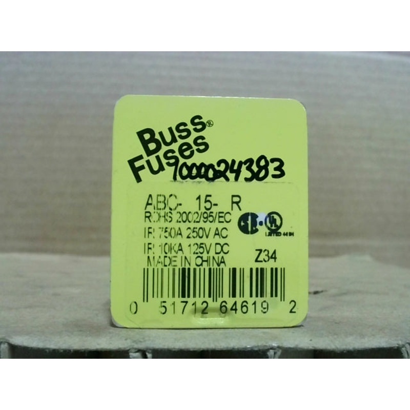 Bussmann ABC-15-R Small Dimension Buss Fuse (5 PCS) 250VAC 125VDC