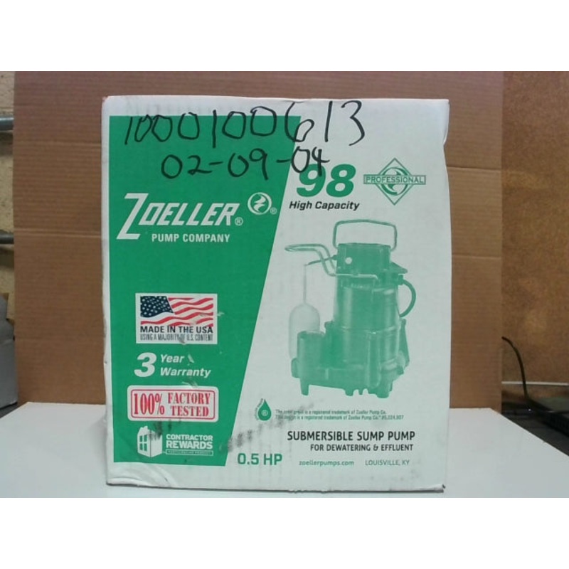 Zoeller M98-D Flow-Mate 1/2HP Automatic Sump Pump 0.5HP 115V 15′ Cord