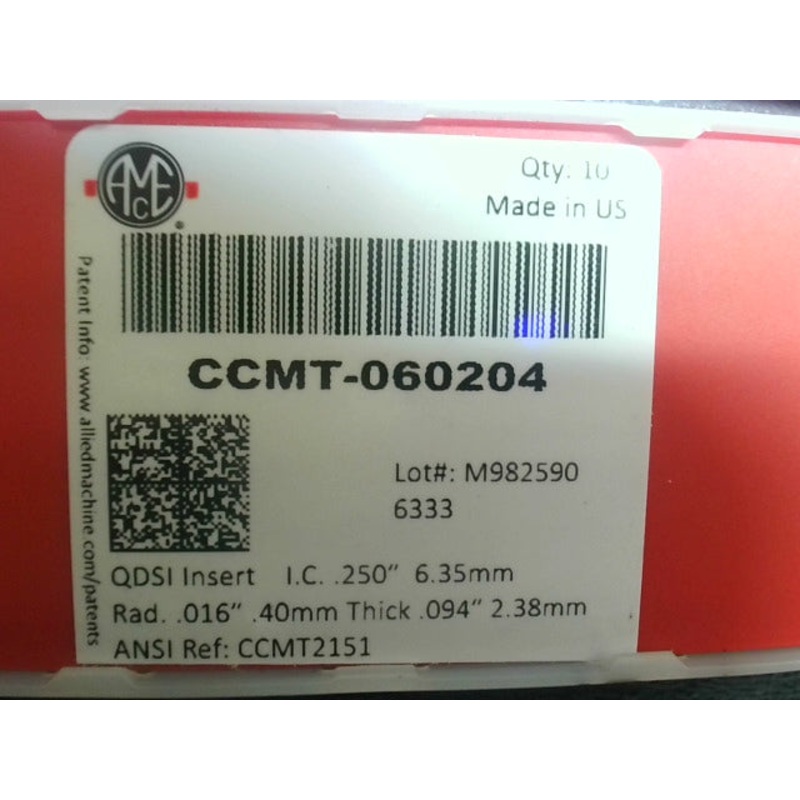 Allied Machine CCMT-060204 Counterbore Inserts (50PCS) CCMT2151 I.C .250 6mm Rad .016 .40mm Thick .094 2.38mm (5PCKS@10PCS)
