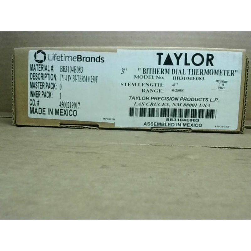 TAYLOR BB3104E083 3IN  4IN Stem BI-Therm Dial Thermometer 0-250F