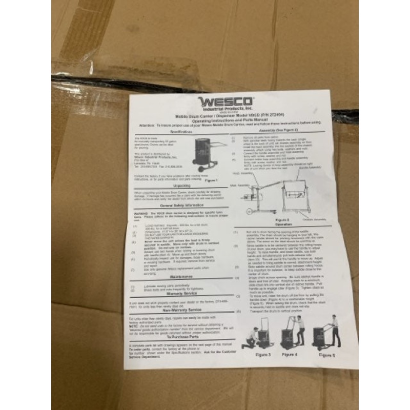 Wesco VDCD Value Drum Lifter 800lb Load Capacity 272404