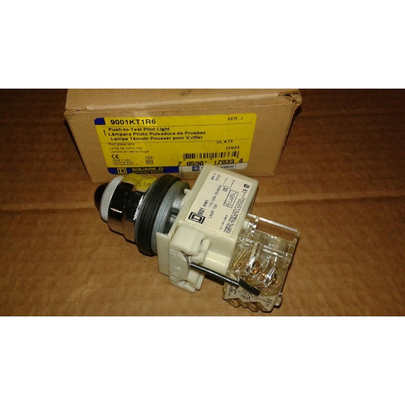 Square D 9001-KT1R6 Push To Test Pilot Light With Red Glass Lens