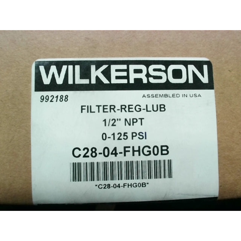 Wilkerson C28-04-FHG0B Filter/Regulator/Lubricator 1/2 NPT Automatic Drain Metal Bowl Sight Gauge 0-125PSI