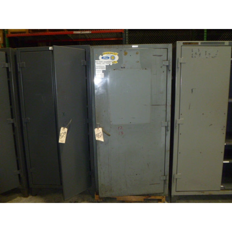 CABINET, STRONG HOLD, WELDED STORAGE LOCKER,  36 WIDE X 24 DEEP X 72 TALL, W/ 1 DOOR AND 1 SHELF, W/ ELECTRICAL OUTLETS