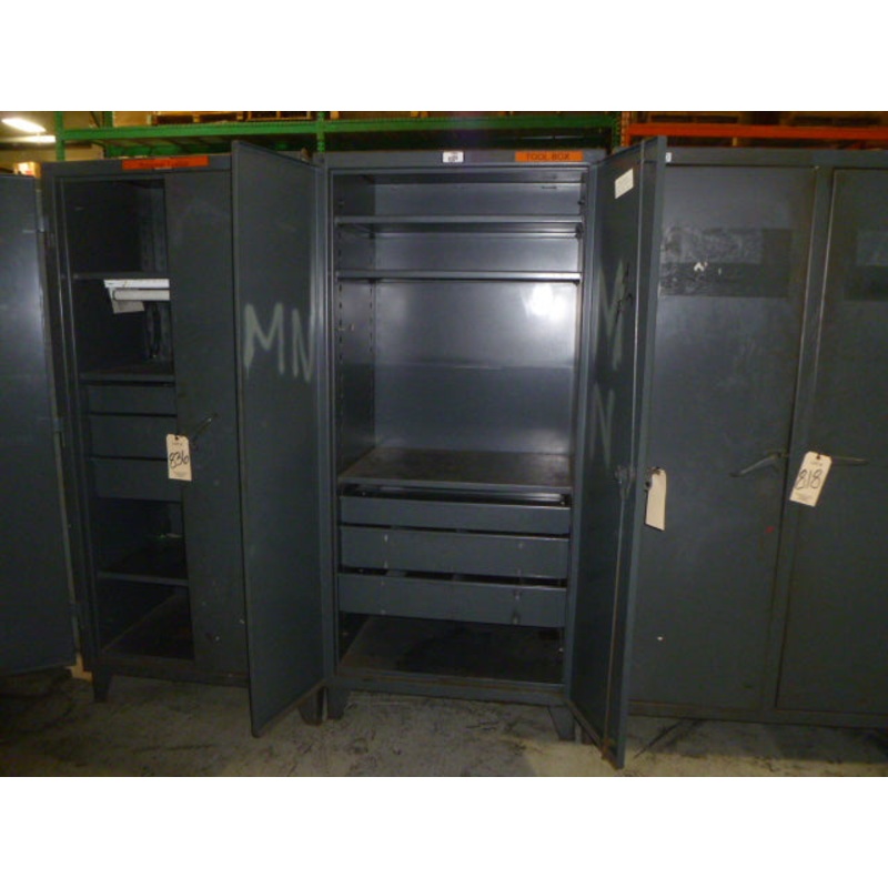 CABINET, STRONGHOLD, MODEL 36-W-243, 2 DOOR, 4 SHELF CABINET WITH 3 DRAWERS, 36 WIDE X 24 DEEP X 78 OAH