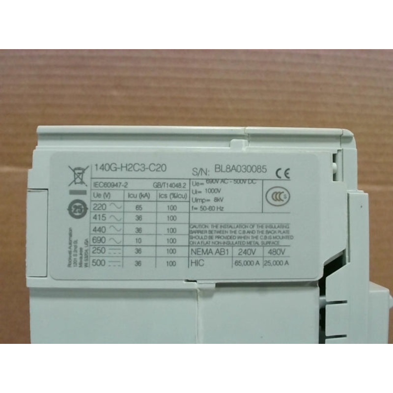 Allen Bradley 140G-H2C3-C20 Circuit Breaker 3P 20A 600VAC