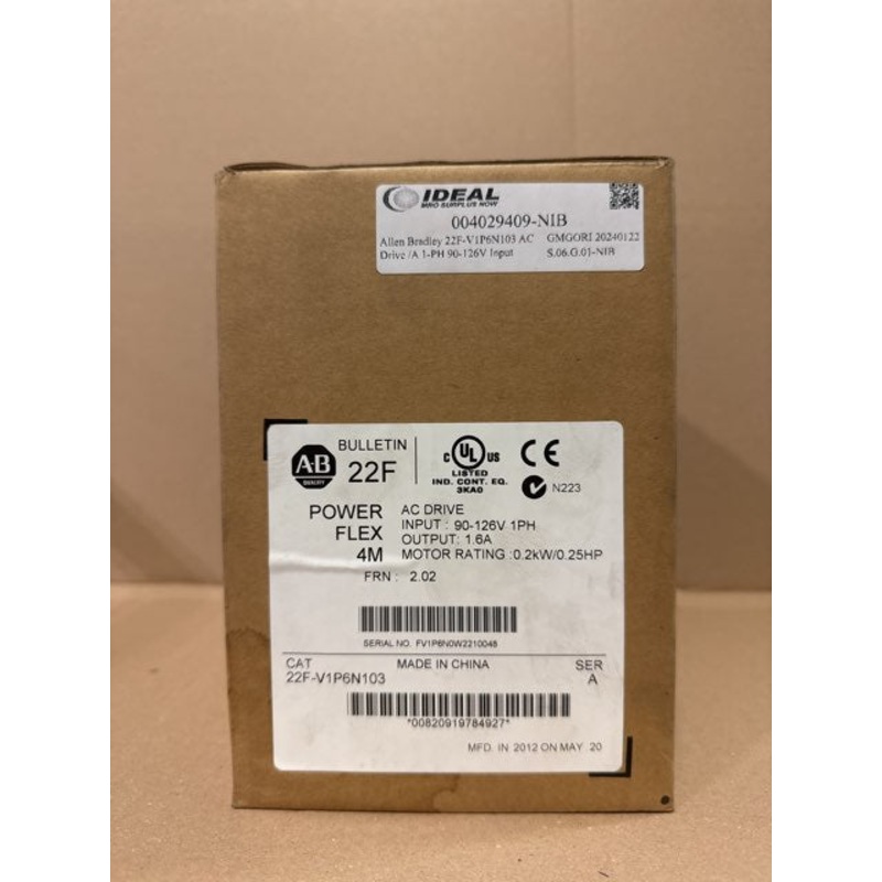 Allen Bradley 22F-V1P6N103 AC Drive /A 1-PH 90-126V Input 1.6A Output 0.2kW/.025HP