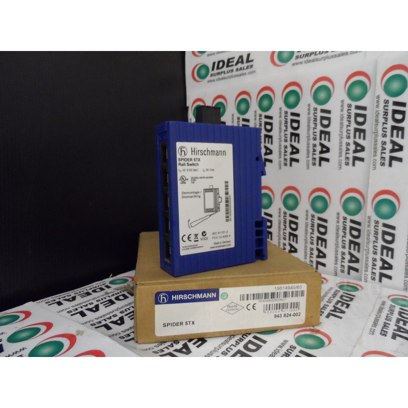 SWITCH, HIRSCHMANN, 943-824-002 : SPIDER 5TX – ETHERNET RAIL SWITCH, DATA RATE MAX:100Mbps