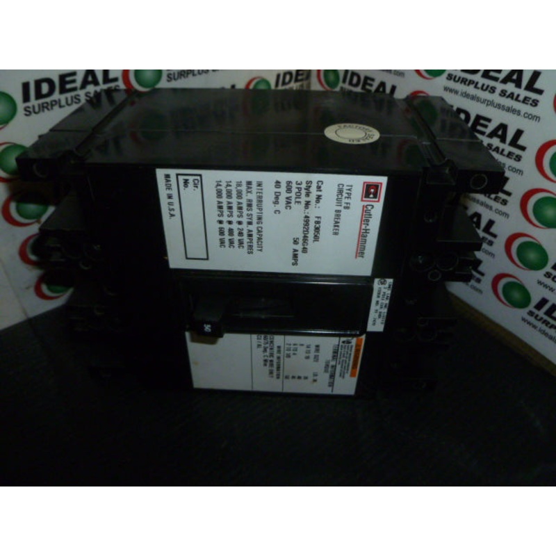 CIRCUIT BREAKER, CUTLER HAMMER – FB3050L, 3 POLE, 50 AMPS, 600 VAC