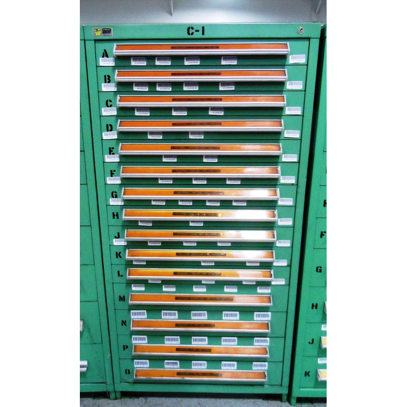 CABINET, STANLEY VIDMAR, 15 DRAWER, GREEN, 30”x 28”x59”