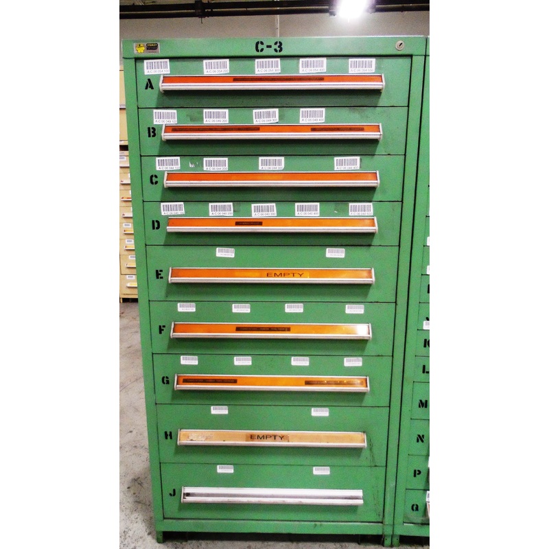 CABINET, STANLEY VIDMAR, 9 DRAWER, GREEN, 30”x 28”x59”