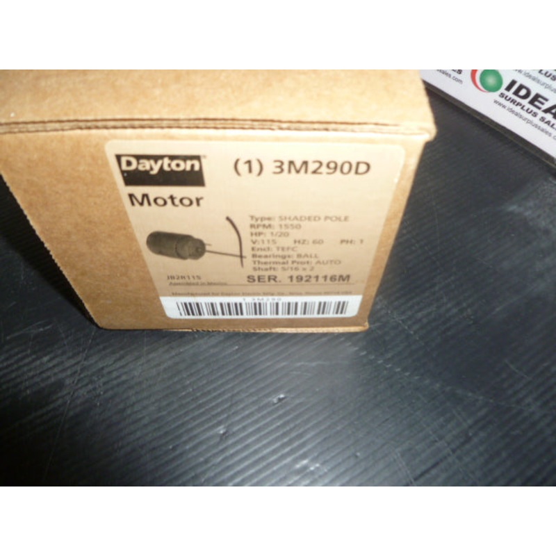 SHADED POLE MOTOR, DAYTON – 3M290D, 1550 RPM, 1/20 HP, 115V, 60HZ, 1 PH