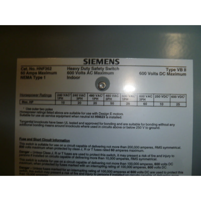 SAFETY SWITCH, SIEMENS – HNF362, NEMA TYPE 1