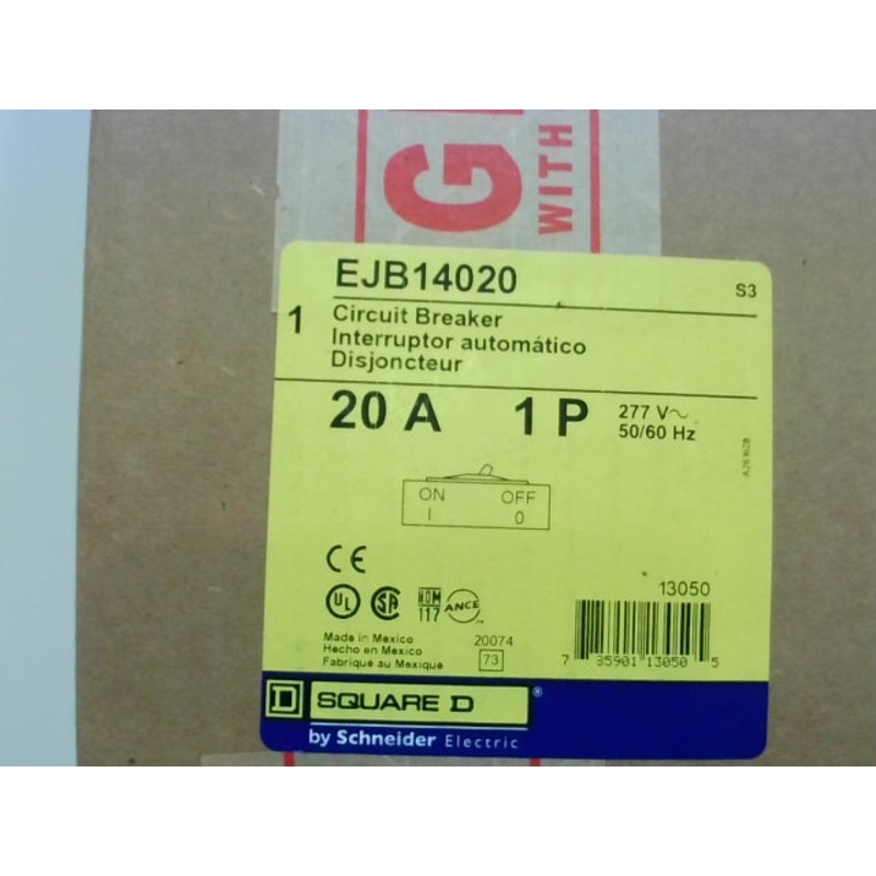 Square D EJB14020 Circuit Breaker 20A 1 Pole 277 VAC