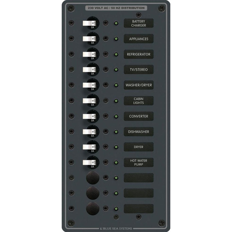 Blue Sea 8580 AC 13 Position 230v (European) Breaker Panel (White Switches) – 8580 – 8580