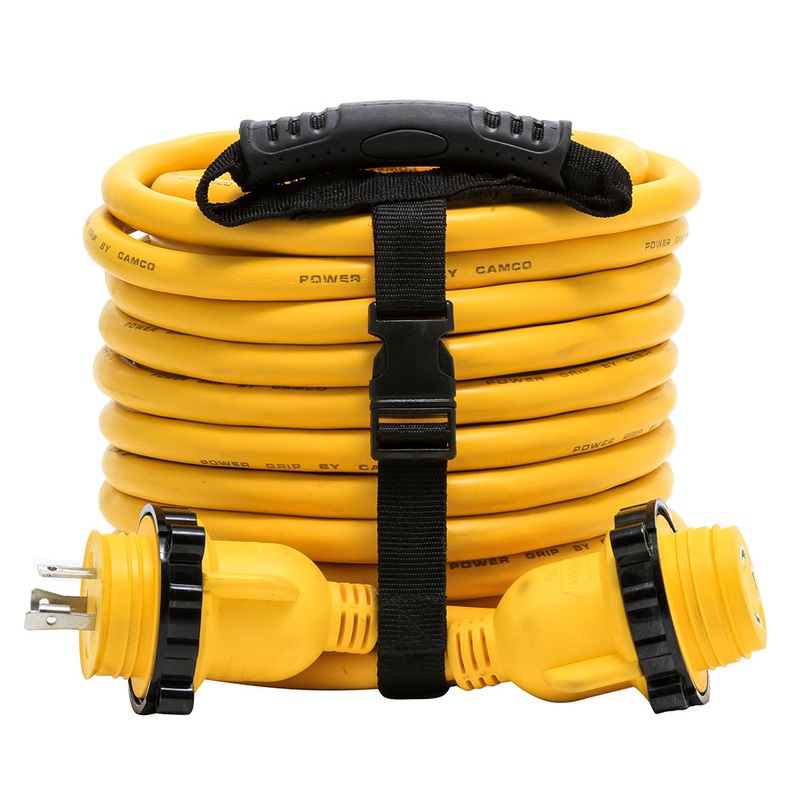 Camco 30 Amp Power Grip Marine Extension Cord – 50′ M-Locking/F-Locking Adapter – 55613