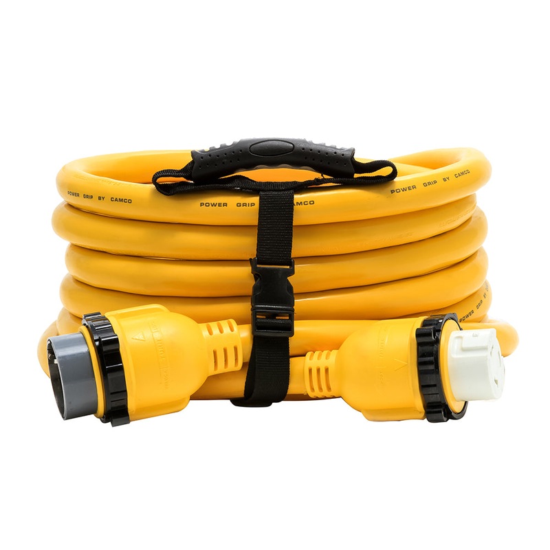 Camco 50 Amp Power Grip Marine Extension Cord – 25′ M-Locking/F-Locking Adapter – 55621
