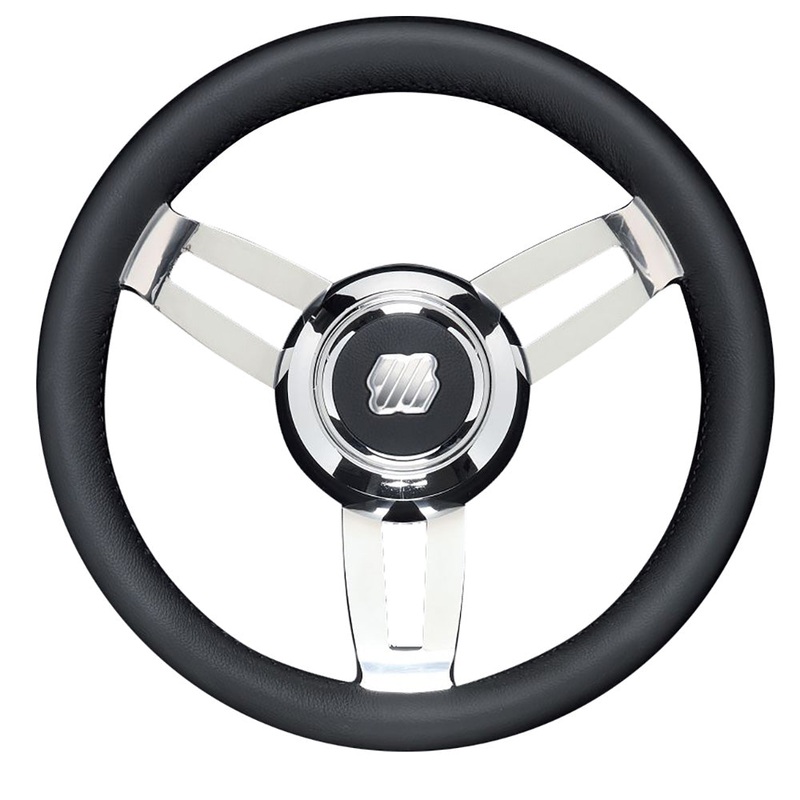 Uflex Morosini 13.8 Steering Wheel – Black Polyurethane with Stainless Steel Spokes & Chrome Hub – MOROSINI U/CH/B