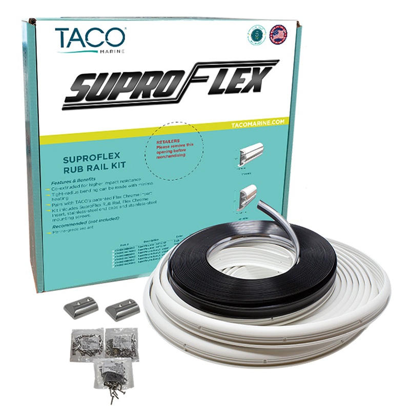 TACO SuproFlex Rub Rail Kit – White w/Flex Chrome Insert – 1.6H x .78W x 60’L – V11-9960WCM60-2