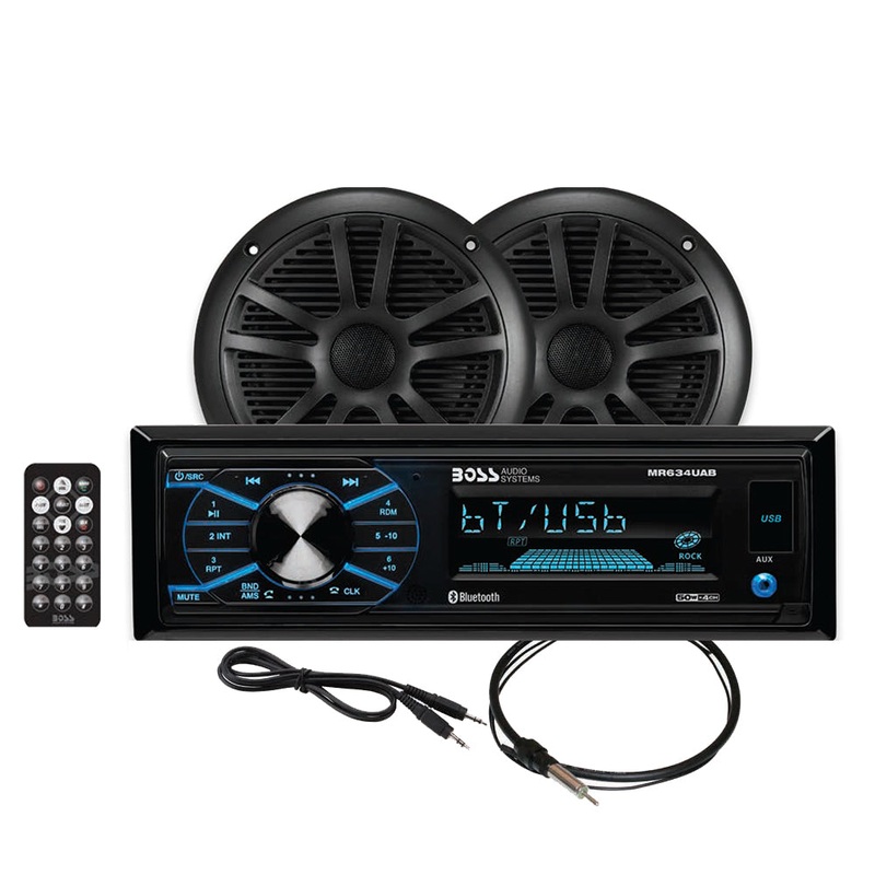Boss Audio MCBK634B.6 Package w/MR634UAB, 2-MR6B Speakers & MRANT10 Antenna – Black – MCBK634B.6