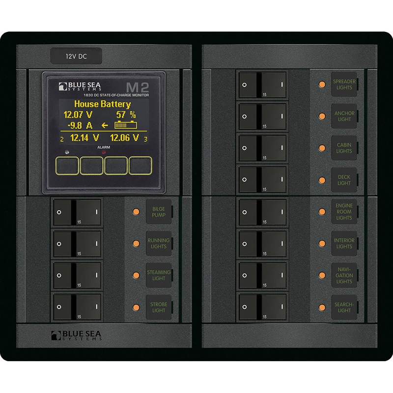 Blue Sea 1496 – 360 Panel – 12 Position 12V Flat Rocker M2 Multimeter with SOC – 1496