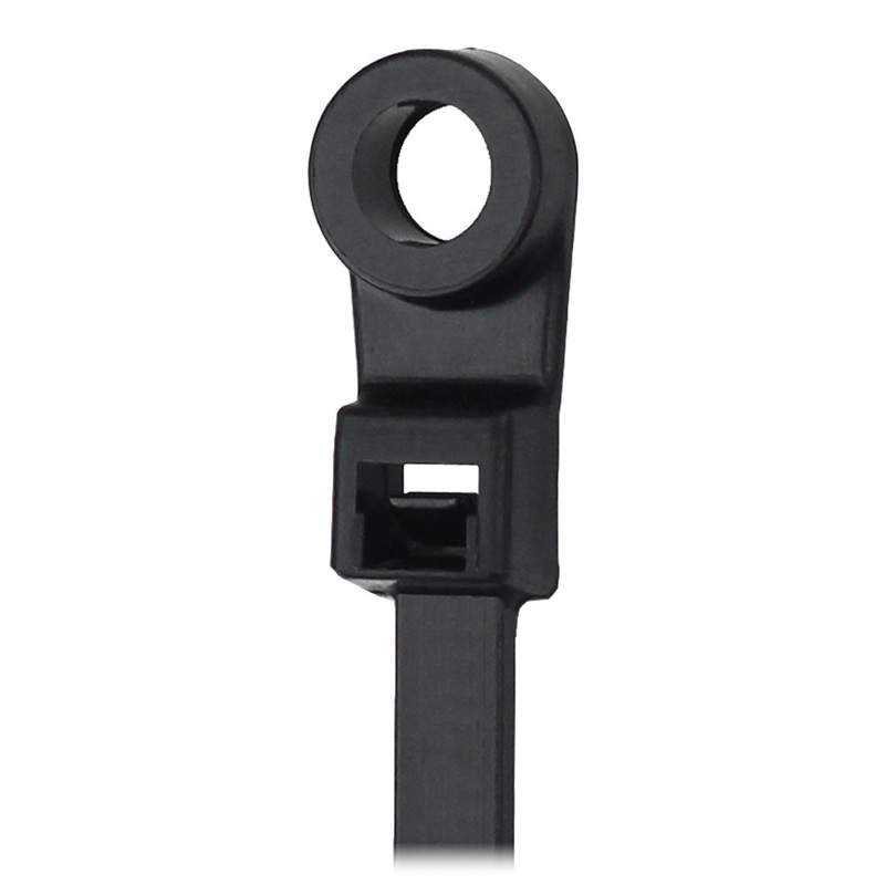 Pacer 15 Cable Tie w/Mounting Ring – Black – 50lb Tensile Strength – 4 Bundle Diameter – 100 Piece Bag
