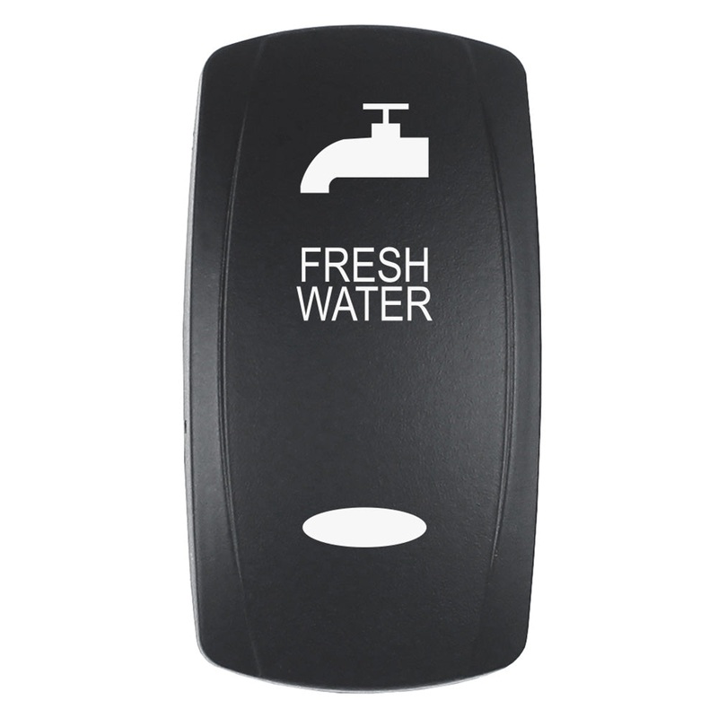 Pacer Actuator – ‘FRESH WATER’ f/V Series Contura Switches – Black – Laser Etched (Top/Bottom Light)
