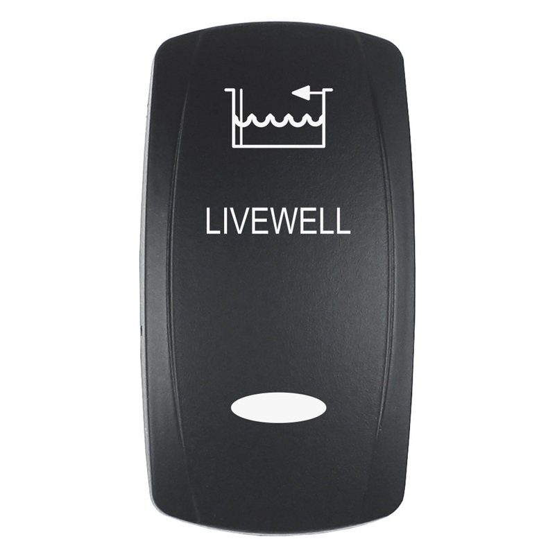 Pacer Actuator – ‘LIVEWELL’ f/V Series Contura Switches – Black – Laser Etched (Top/Bottom Light)