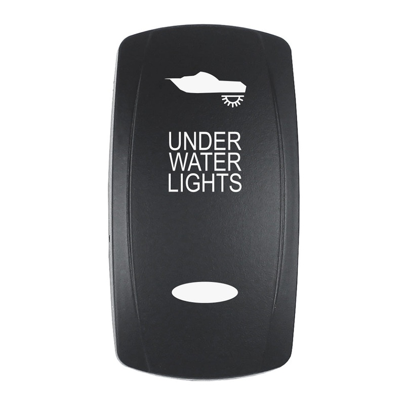 Pacer Actuator – ‘UNDER WATER LIGHTS’ f/V Series Contura Switches – Black – Laser Etched (Top/Bottom Light)