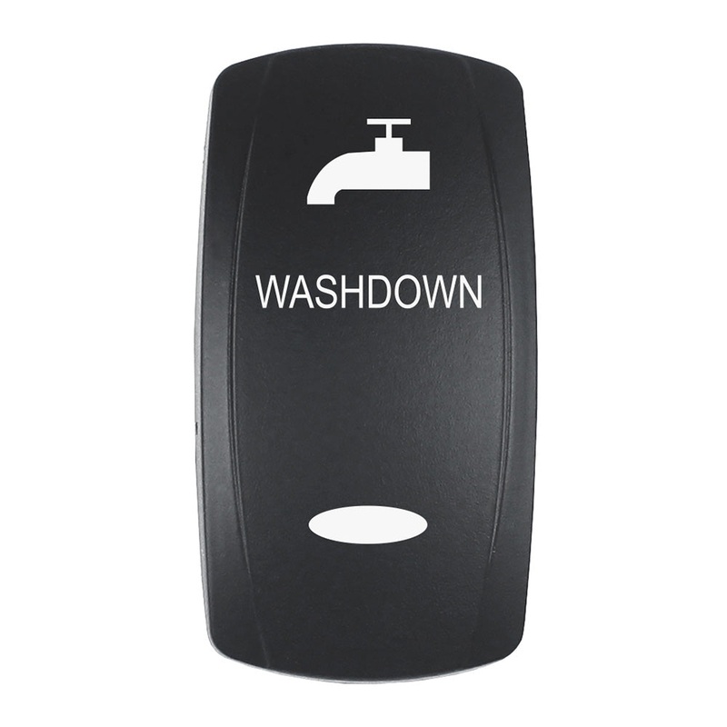 Pacer Actuator – ‘WASHDOWN’ f/V Series Contura Switches – Black – Laser Etched (Top/Bottom Light)