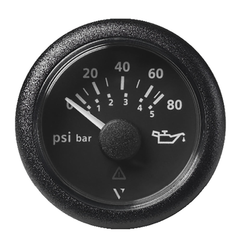 VDO Marine 2-1/16 (52MM) Viewline Oil Pressure Gauge 80 PSI/5 Bar – 8-32V – Black Dial & Round Bezel – A2C59514128