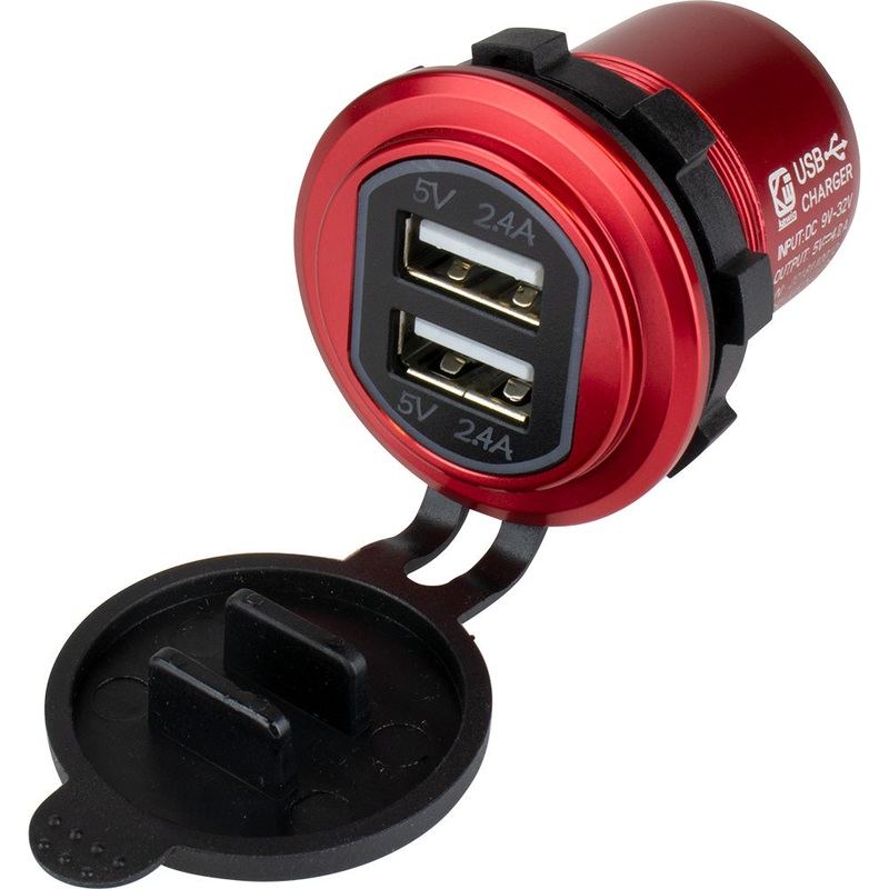Sea-Dog Round Red Dual USB Charger w/1 Quick Charge Port + – 426504-1
