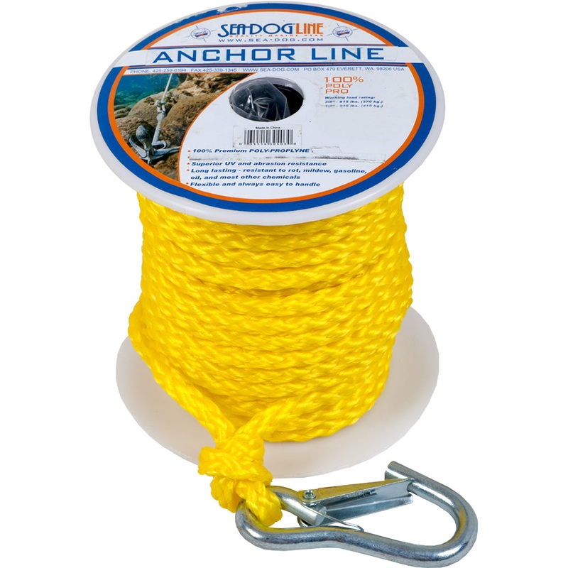 Sea-Dog Poly Pro Anchor Line with Snap – 3/8 x 75′ – Yellow – 304210075YW-1