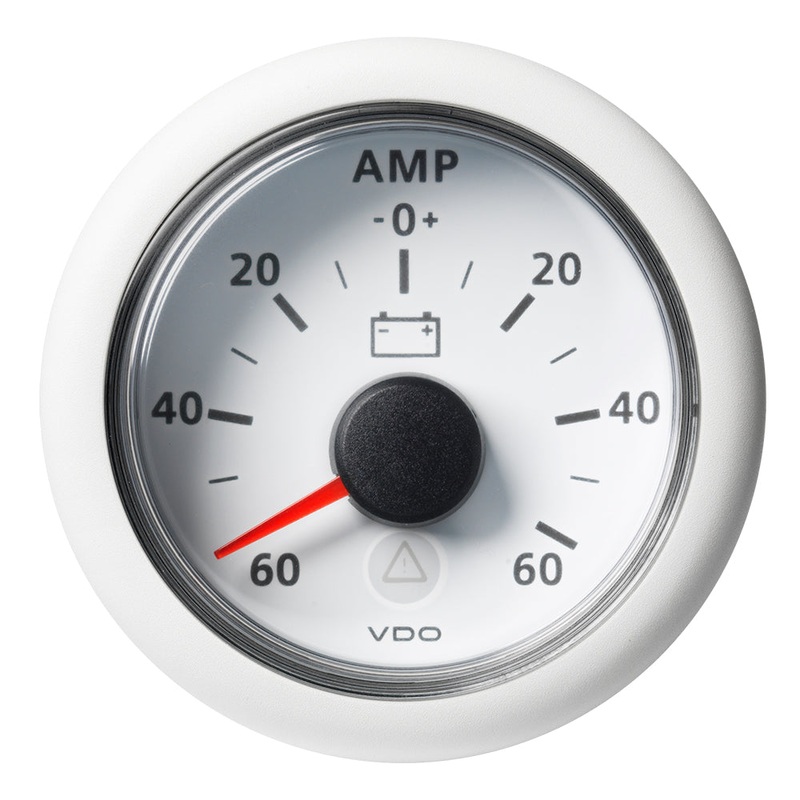 VDO Marine 2-1/16 (52mm) Viewline Battery Status Gauge -60/+60 AMP – 8 to 32V – White Dial & Bezel – A2C59512330