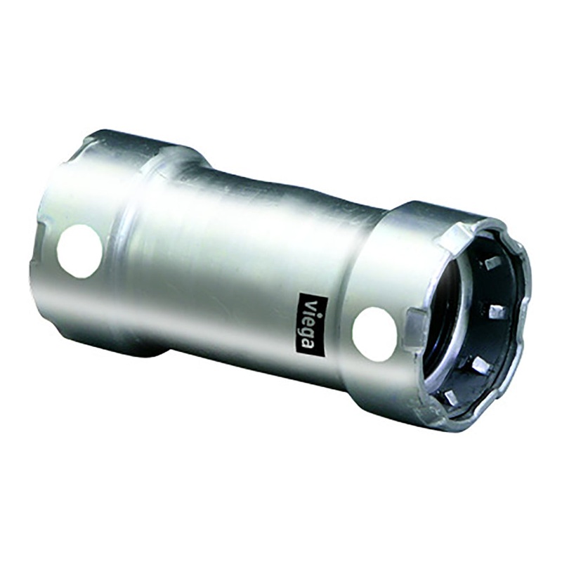 Viega MegaPress 1-1/2 Stainless Steel 304 Coupling w/o Stop – Double Press Connection – Smart Connect Technology – 95325