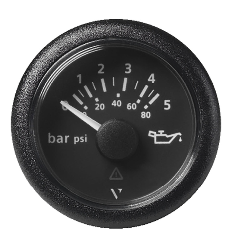 VDO Marine 2-1/16 (52mm) ViewLine Oil Pressure Gauge 5 Bar/80 PSI – 8-32V – Black Dial & Round Bezel – A2C59514123