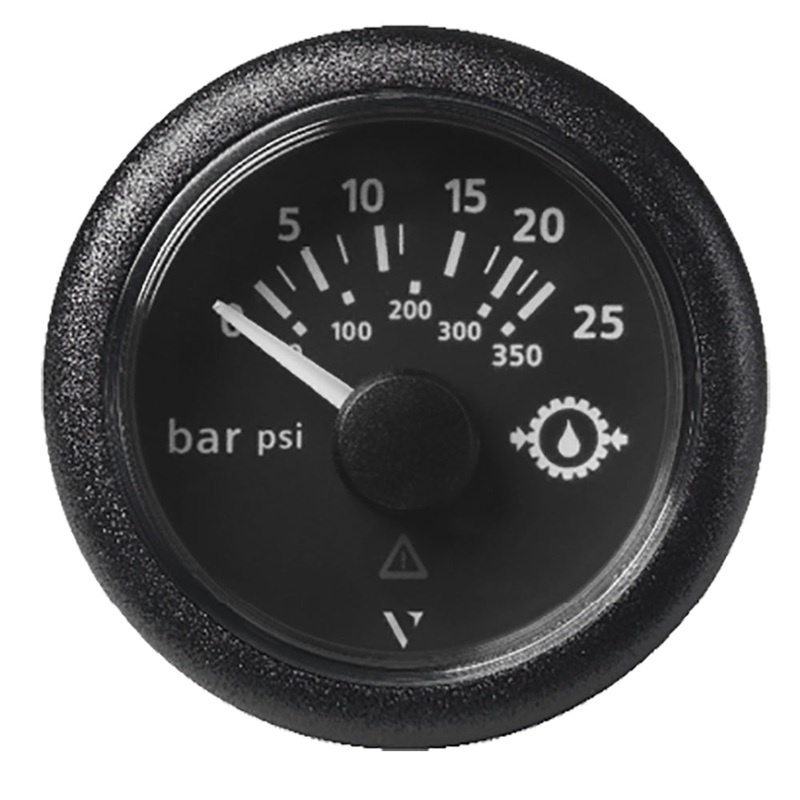 VDO Marine 2-1/16 (52mm) ViewLine Transmission Oil Pressure 25 Bar/350 PSI – 8-32V – Black Dial & Round Bezel – A2C59514136