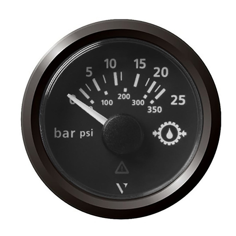 VDO Marine 2-1/16 (52mm) ViewLine Transmission Oil Pressure 25 Bar/350 PSI – 8-32V – Black Dial & Triangular Bezel – A2C59514139