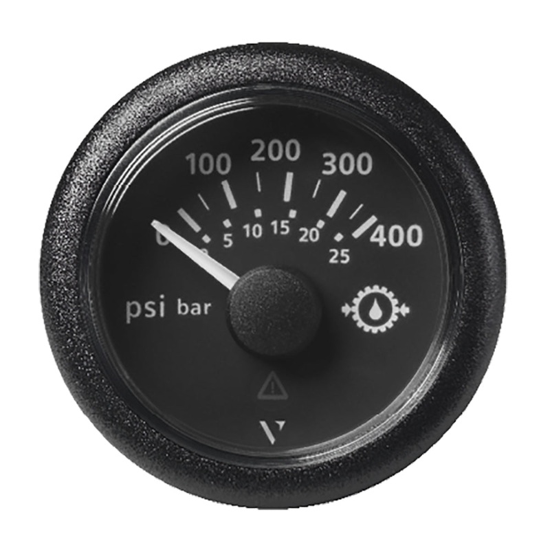 VDO Marine 2-1/16 (52mm) ViewLine Transmission Oil Pressure 400 PSI/25 Bar – 8-32V – Black Dial & Round Bezel – A2C59514145