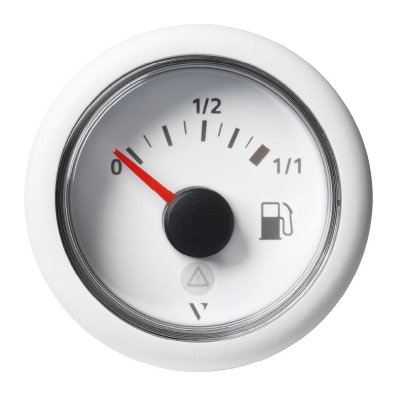 VDO Marine 52mm (2-1/16) ViewLine Fuel Tank Level Gauge 0-1/1 – 8/32V – 90-4 OHM – White Dial & Round Bezel – A2C59514182