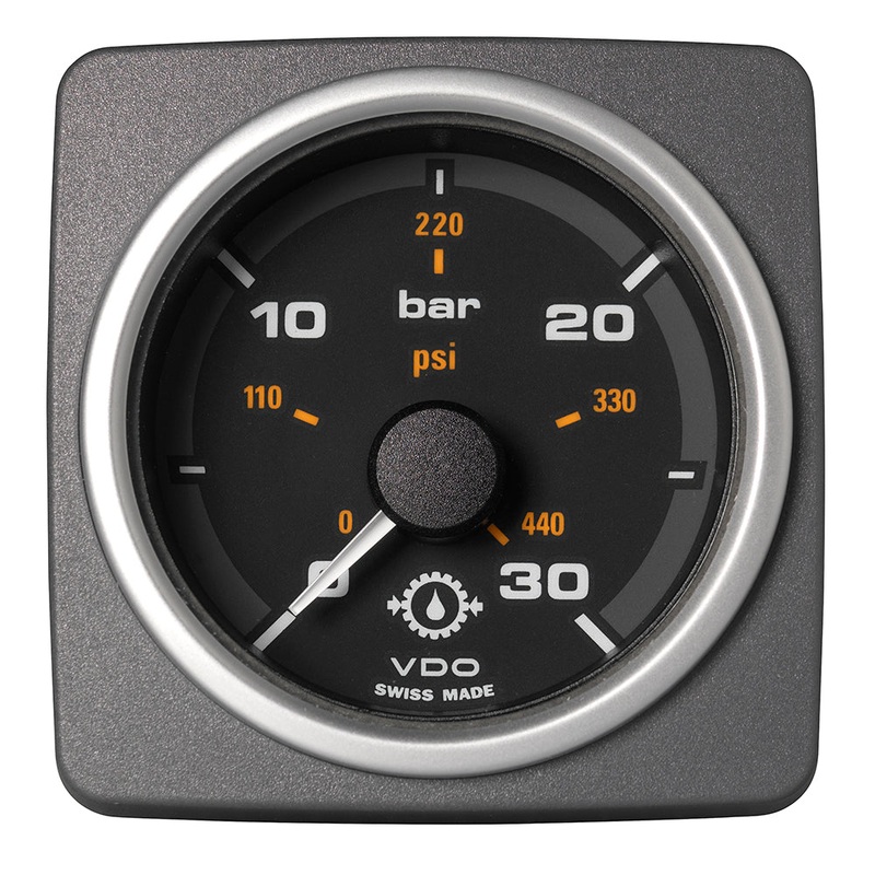 VDO Marine 2-1/16 (52mm) AcquaLink Transmission Oil Pressure 30 Bar/450 PSI – 12/24V – Black Dial & Bezel – A2C59501937