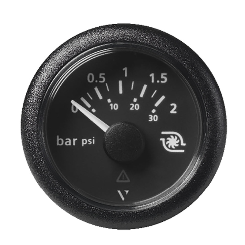 VDO Marine 2-1/16 (52mm) ViewLine Boost Pressure Gauge 2 Bar/30 PSI – 8-32V – Black Dial & Round Bezel – A2C59514149