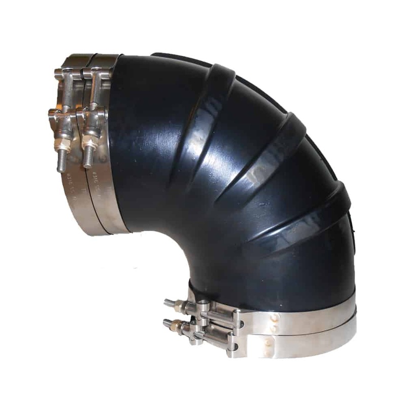Trident Marine 4 ID 90-Degree EPDM Black Rubber Molded Wet Exhaust Elbow w/4 T-Bolt Clamps – TRL-490-S/S