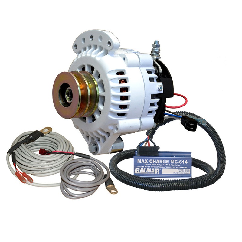 Balmar Alternator 120 AMP 12V 1-2 Single Foot Spindle Mount Dual Vee Pulley Regulator & Temp Sensor – 621-VUP-MC-120-DV