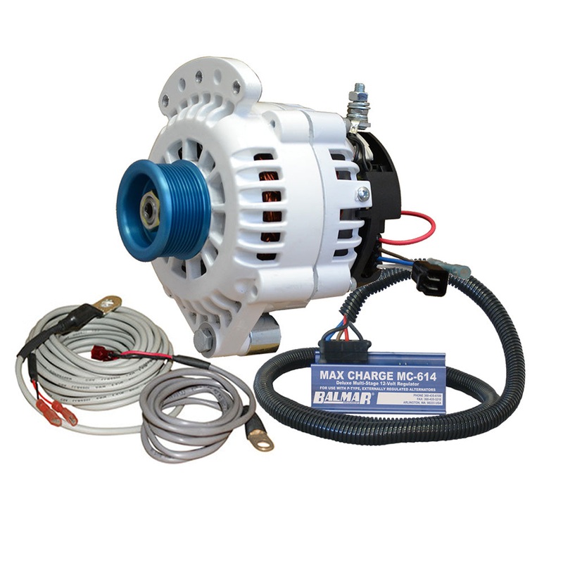Balmar Alternator 120 AMP Kit 12V 1-2 Single Foot Spindle Mount J10 Pulley Regulator & Temp Sensor – 621-VUP-MC-120-J10
