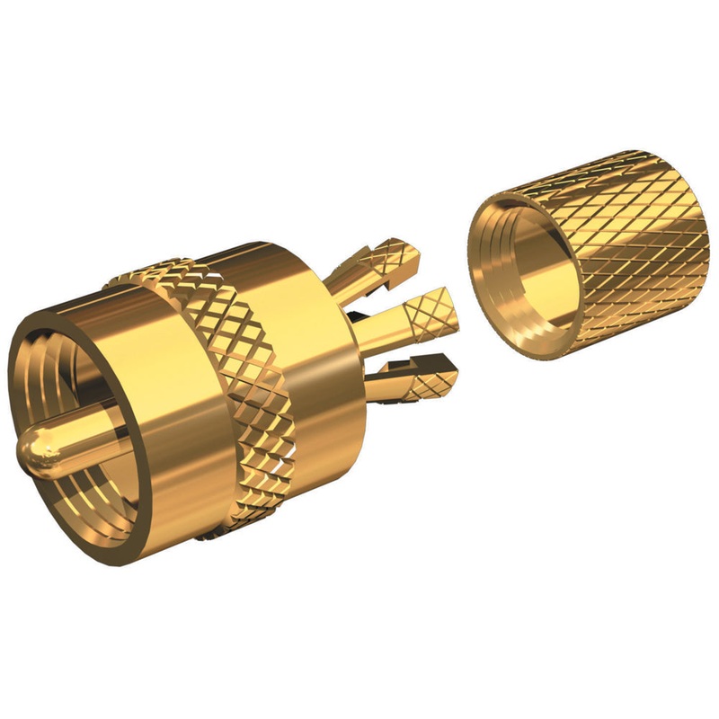 Shakespeare PL-259-CP-G – Solderless PL-259 Connector for RG-8X or RG-58/AU Coax – Gold Plated – PL-259-CP-G